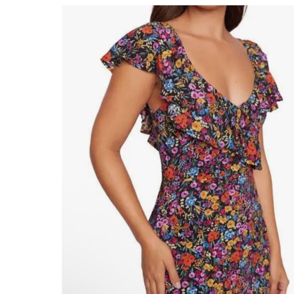 Lost + Wander Sleeveless Flora Garden Asymmetric Hem Ruffled Midi Dress XS - Picture 3 of 11